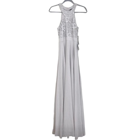 NWT LULUS Love Poem Gray Halter Gown Crocheted Lace Bodice - Picture 6 of 11